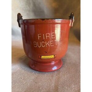 Antique Ceramic Red Fire Bucket Ashtray, Japan, Cowans Gap P.A. Firefighters